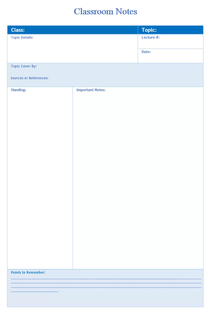 Classroom Note Format