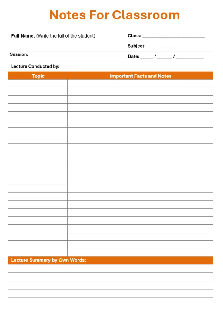 Classroom Note Template