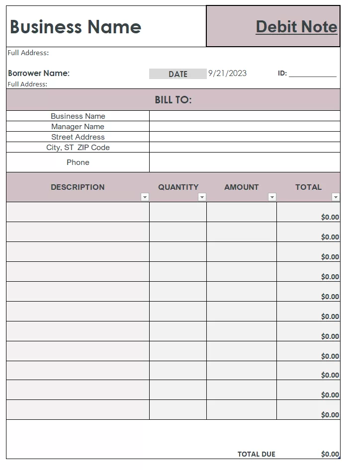 Debit Note Template