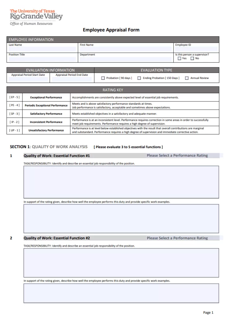 Employee Performance Appraisal Form