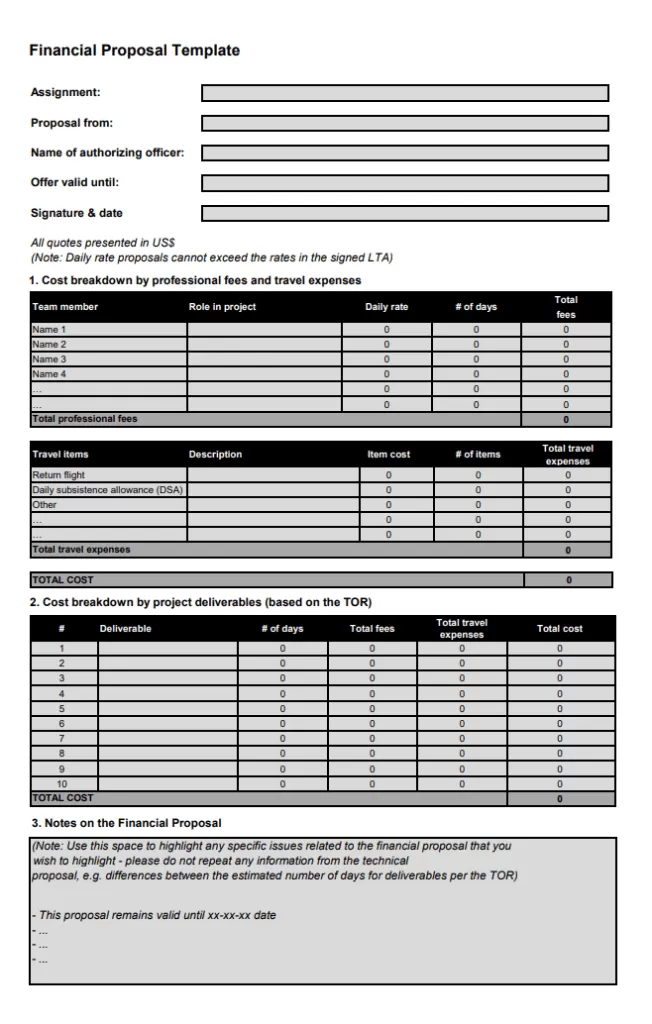 Financial Proposal Format