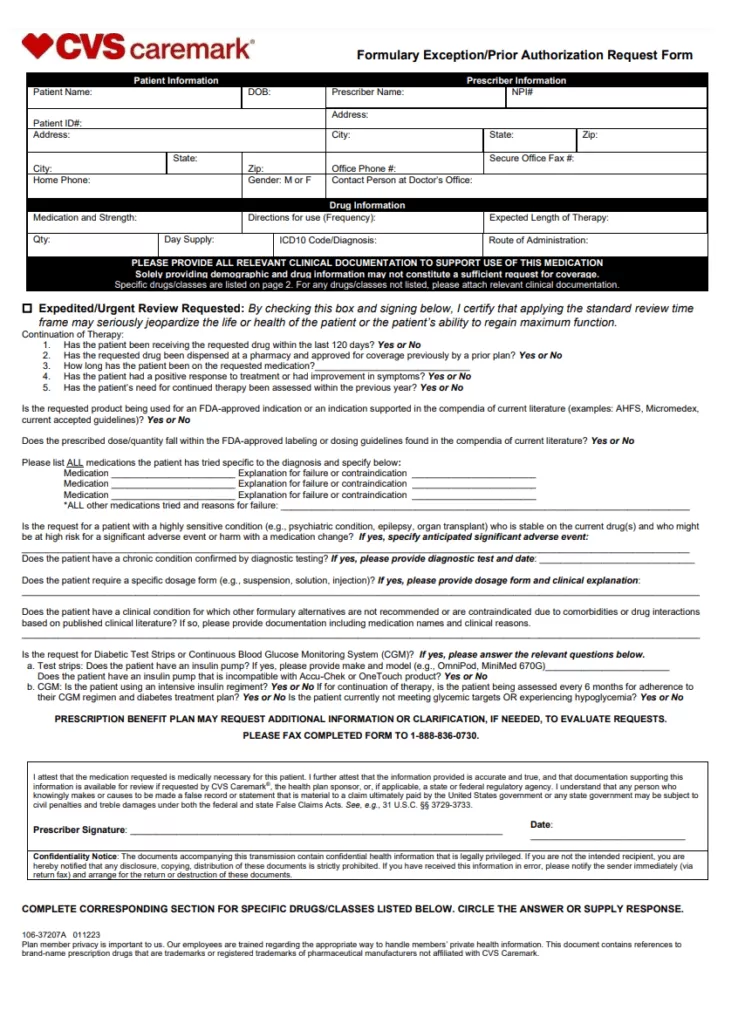 Formulary Prior Authorization Form