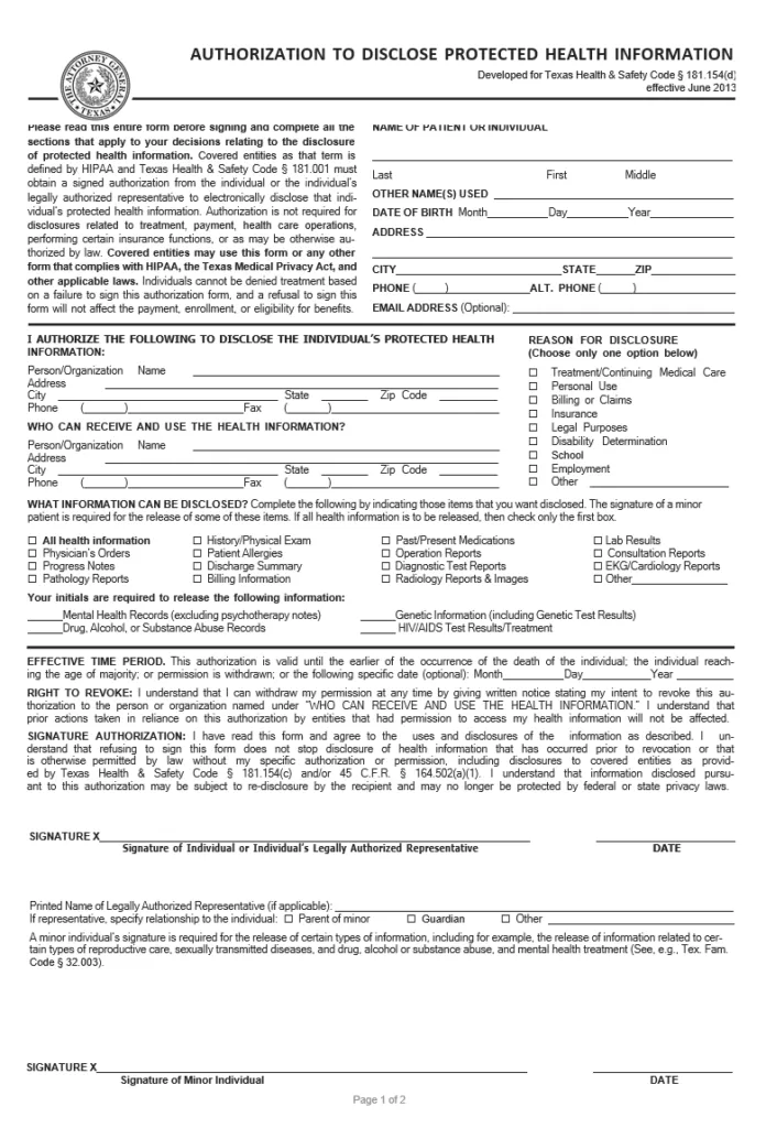 Health Information Release Authorization Form