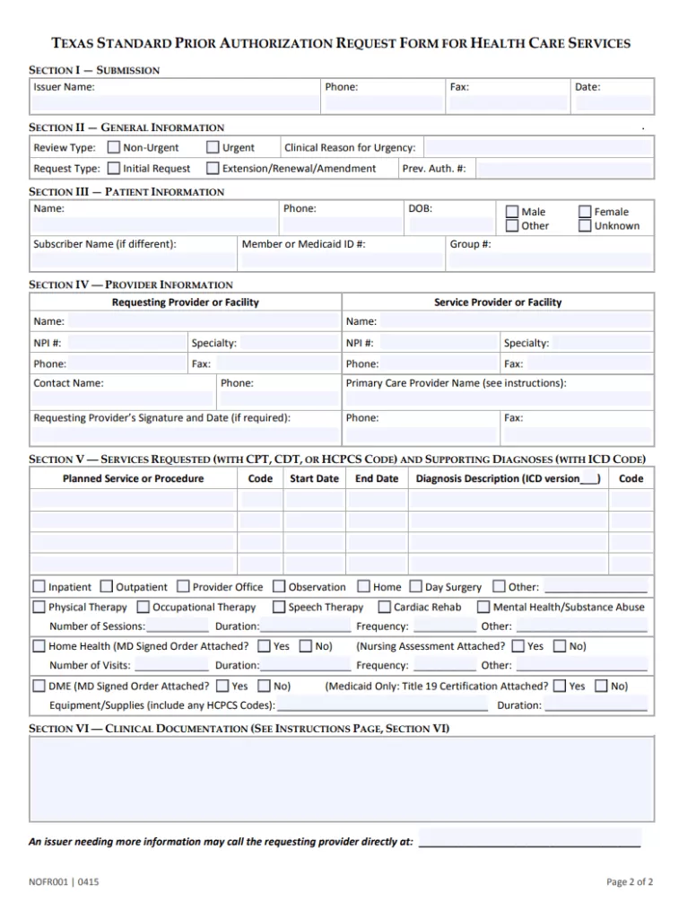 Health Services Prior Authorization Form