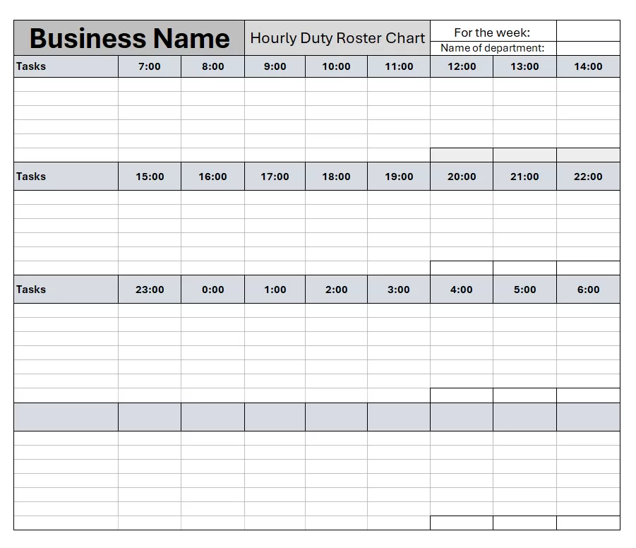 Hourly Duty Roster Chart Template