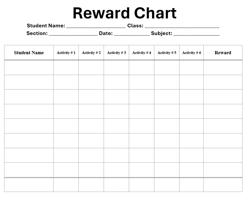 kids reward chart template