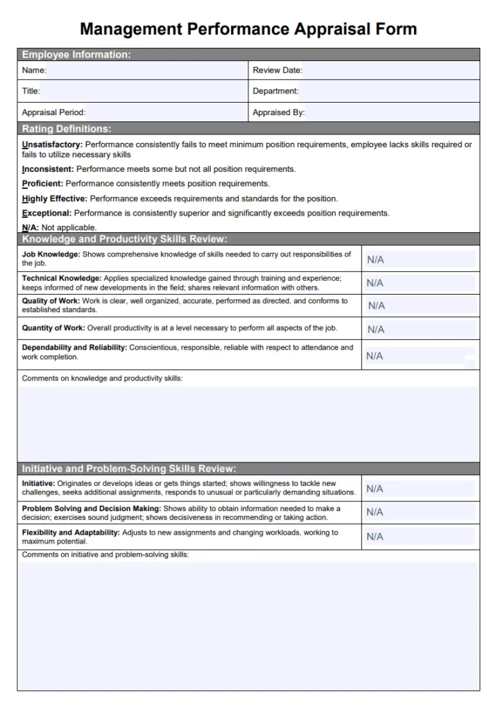 Management Performance Appraisal Form