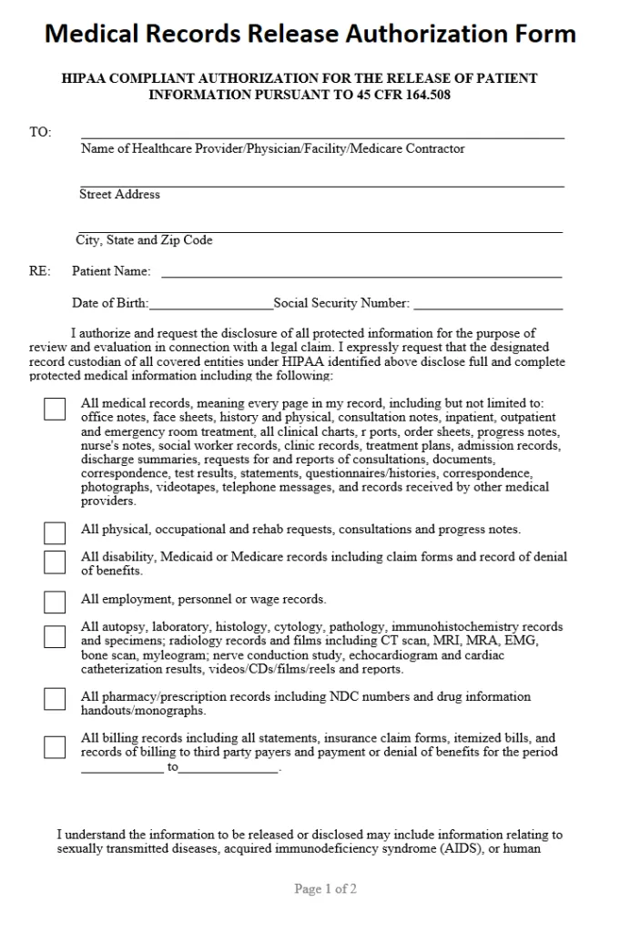 Medical Records Release Authorization Form