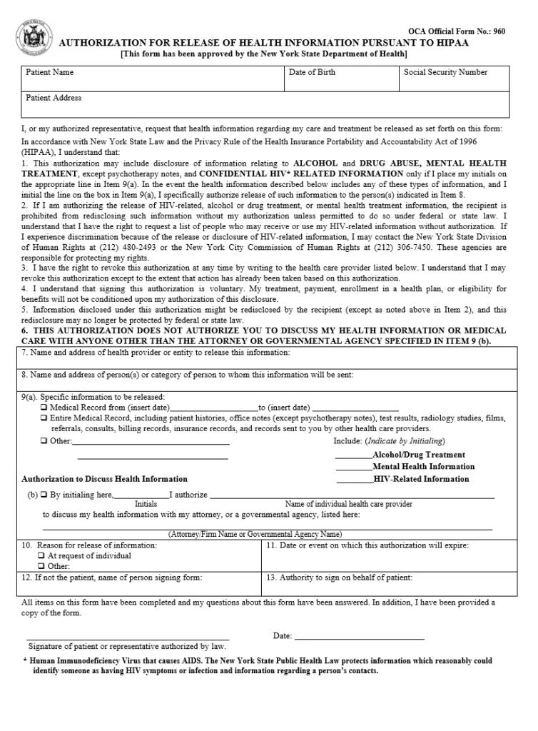 Official Medical Authorization Form