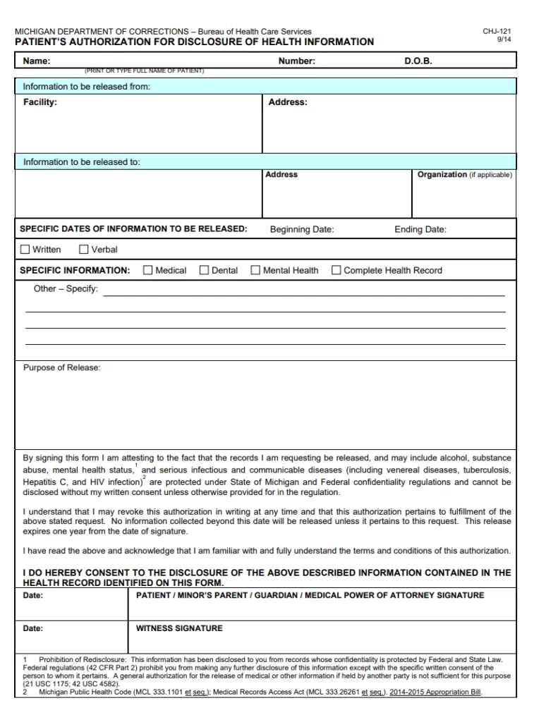 Patient Information Release Authorization Form