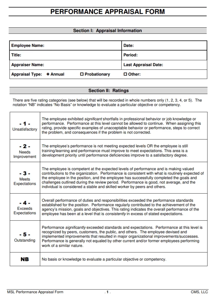 Performance Appraisal and Review Form