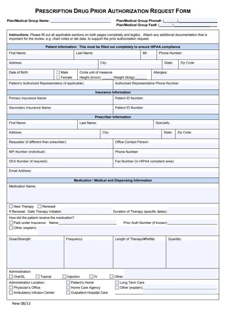 Prescription Prior Authorization Form