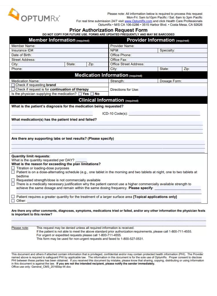 Professional Prior Authorization Form