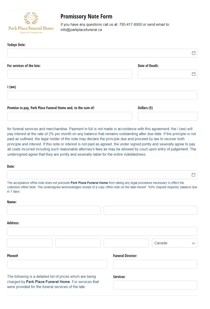 Promissory Note Form Online