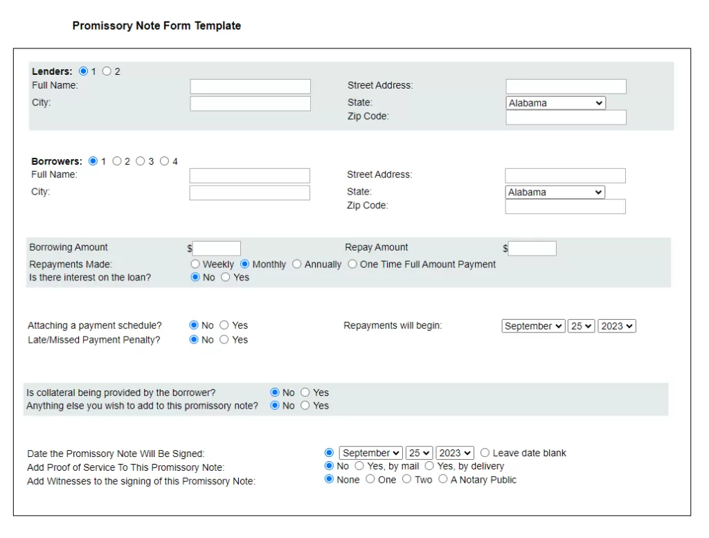 Promissory Note Form Template