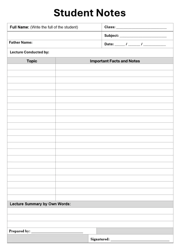 Student Note Template