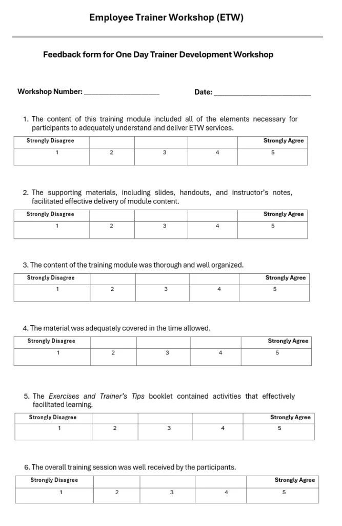 Trainer Workshop Feedback Form