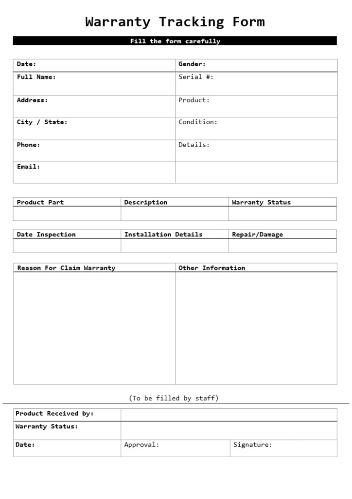 Warranty Tracker Form