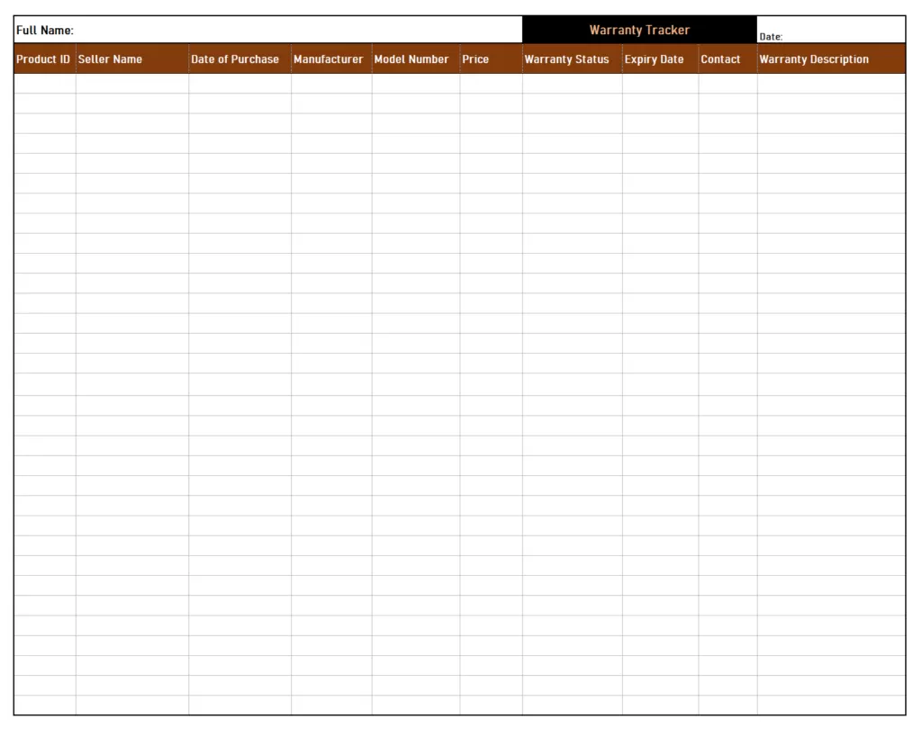 Warranty Tracker Template