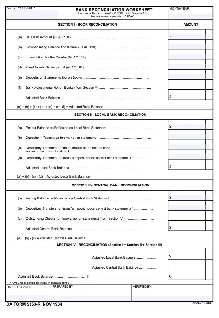 Bank Reconciliation Worksheet Template