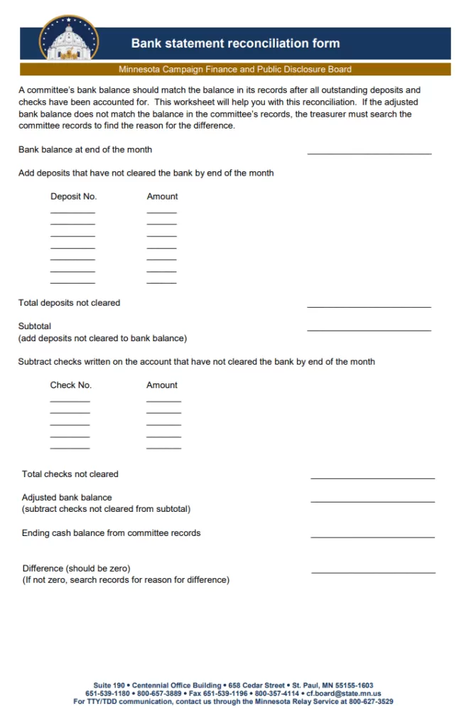 Bank Statement Reconciliation Form