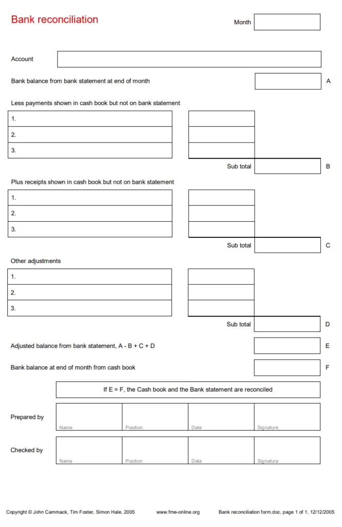 Blank Bank Reconciliation Form