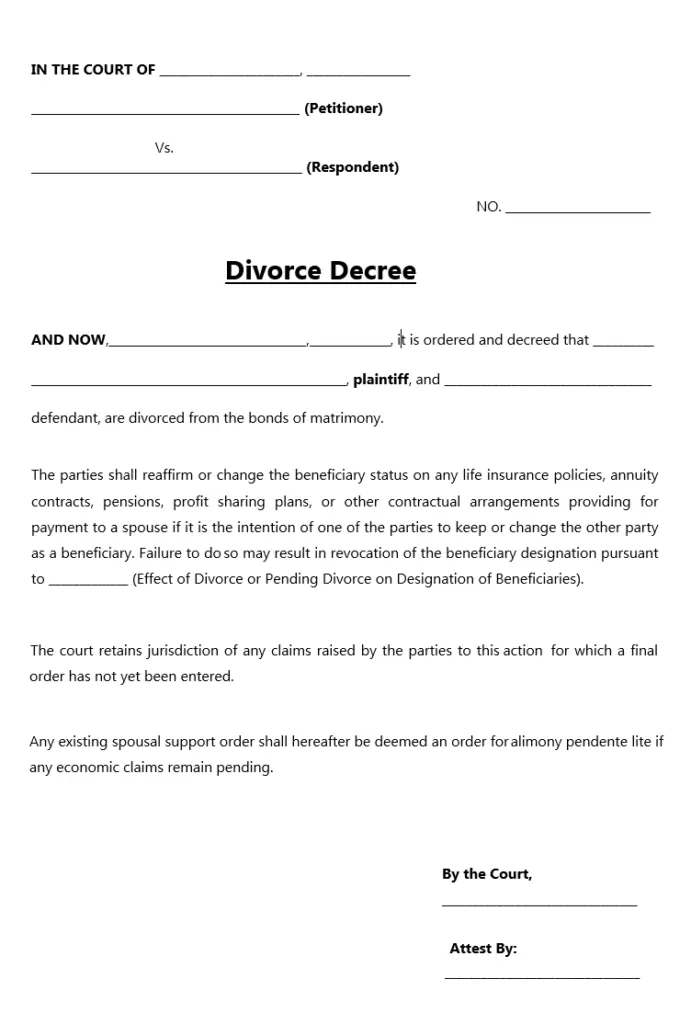 Blank Divorce Decree Form