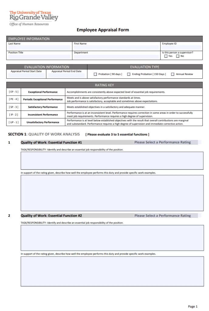 Blank Employee Appraisal Form