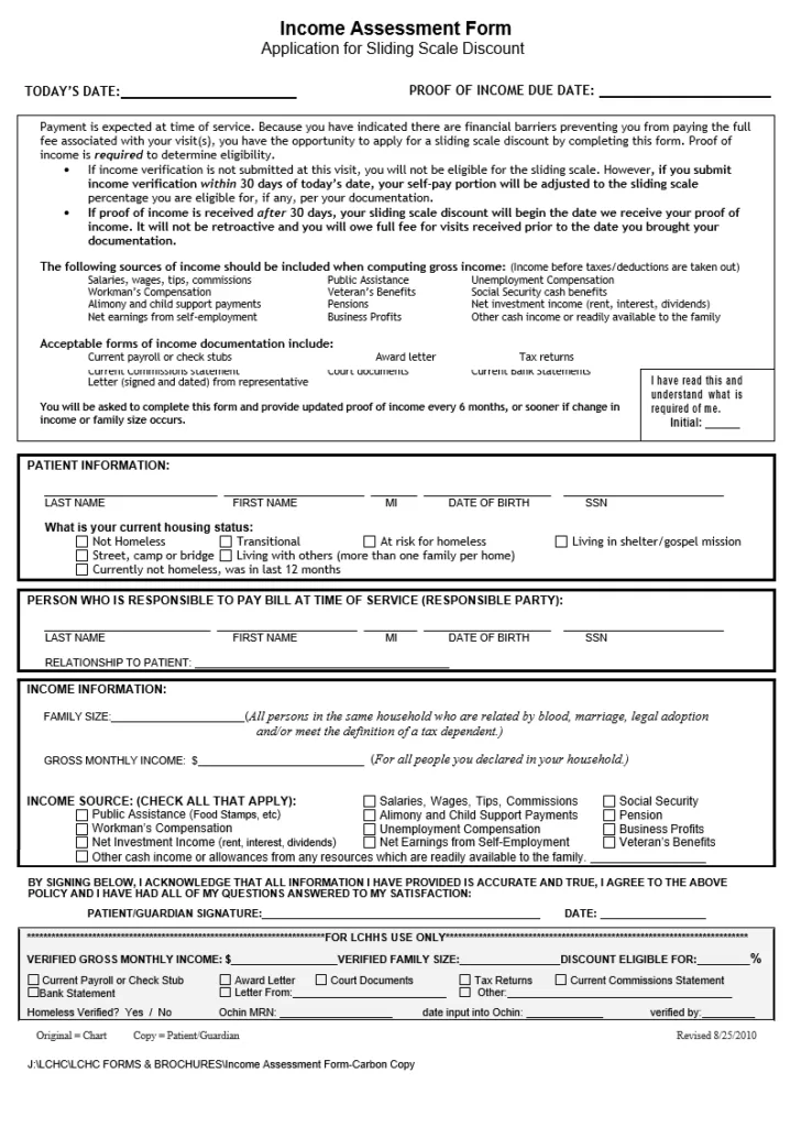 Blank Income Assessment Form