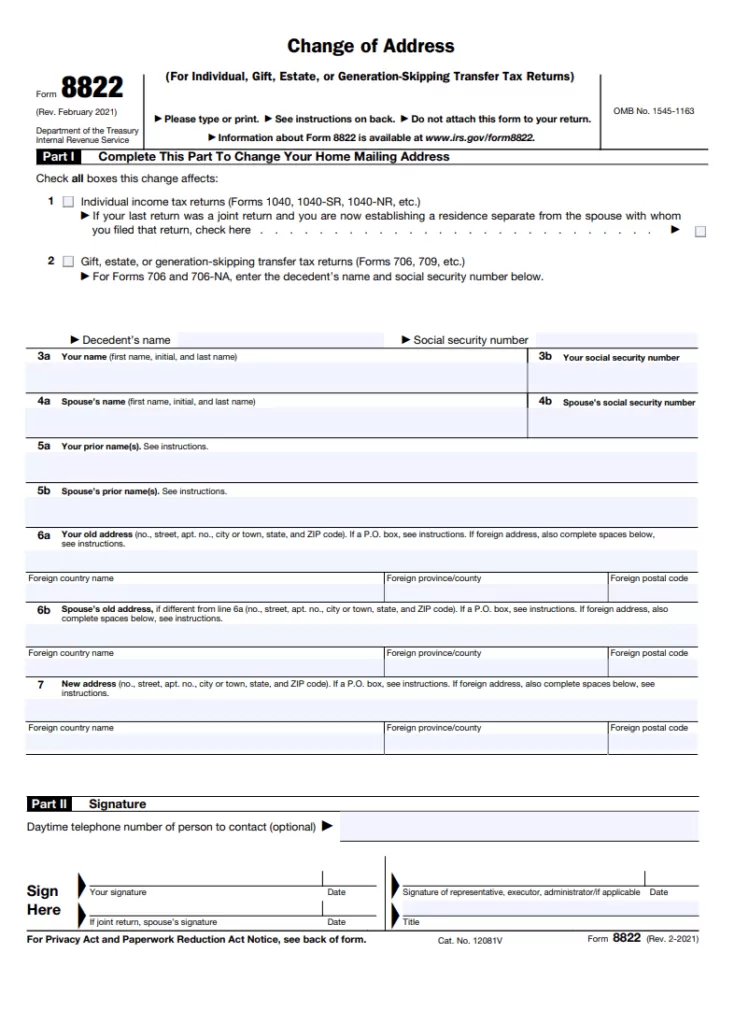 Change of Address Form Template