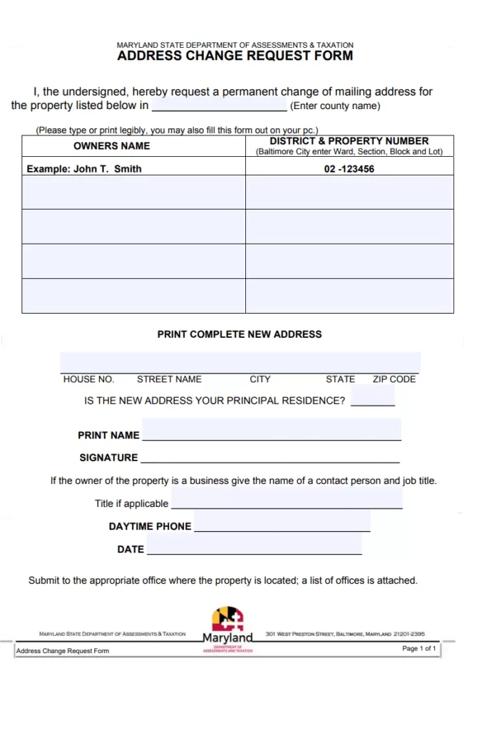 Change of Address Request Form