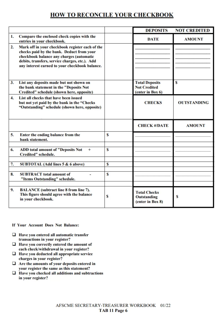 Checkbook Reconciliation Form