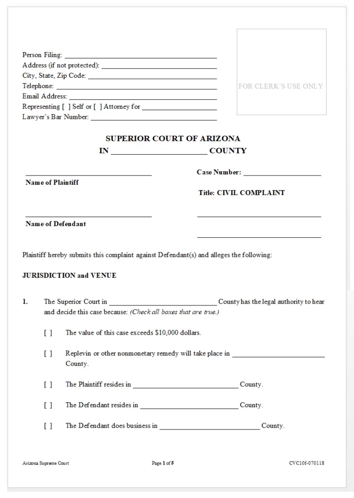 Civil Complaint Form Online