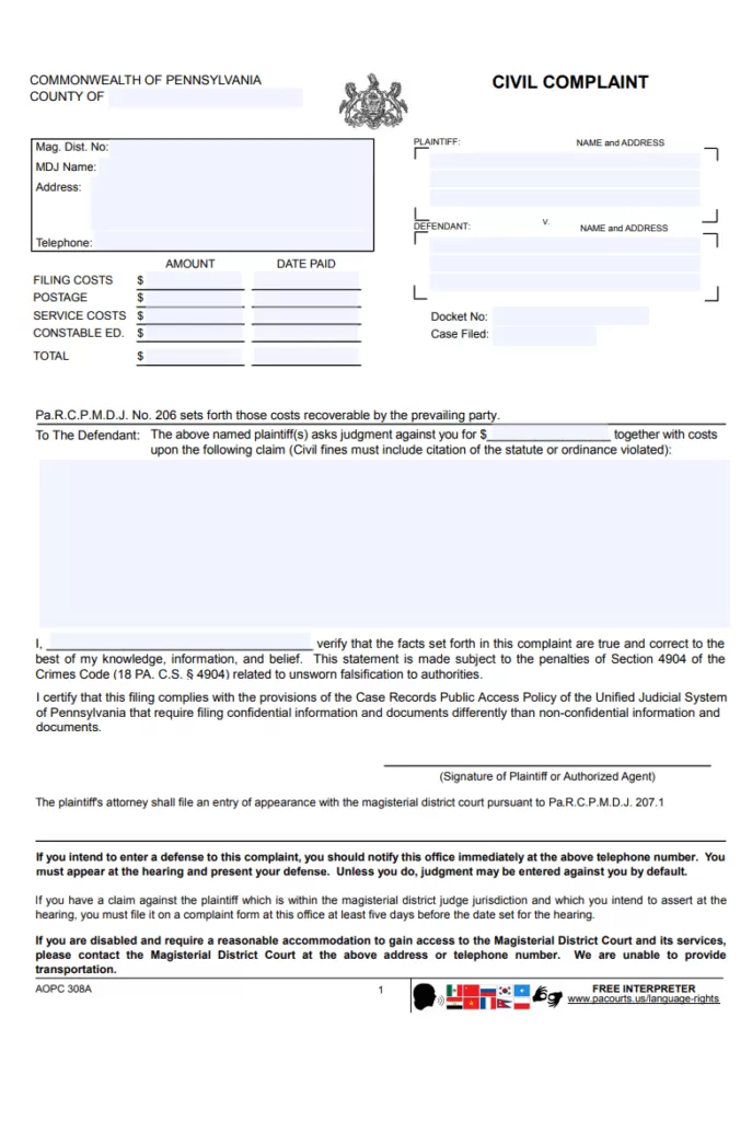 Civil Complaint Template