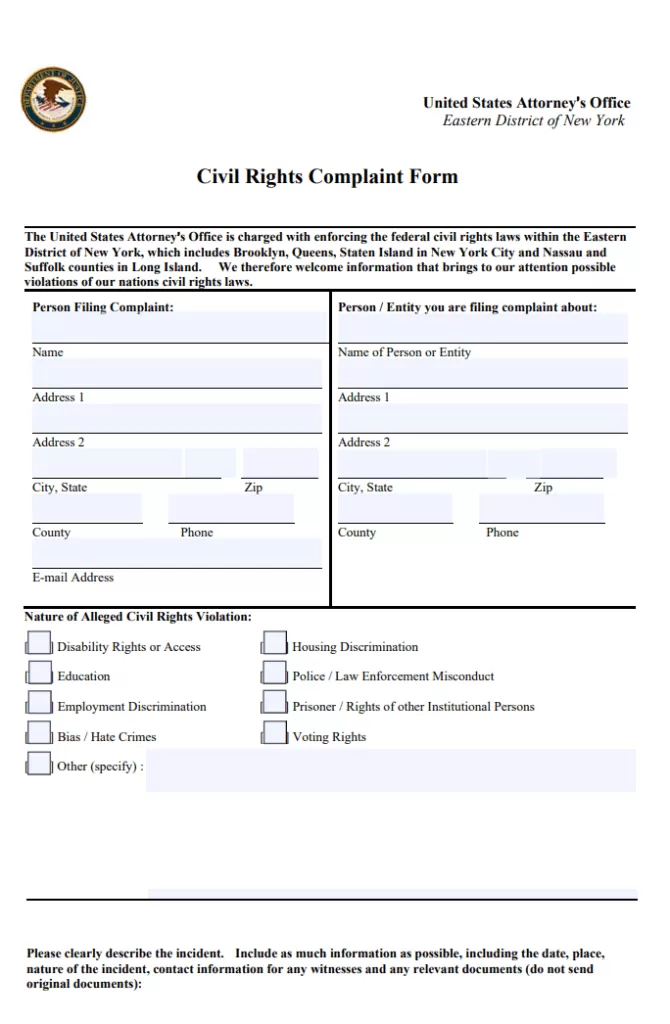 Civil Rights Complaint Form