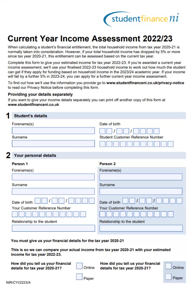 Current Year Income Assessment Form