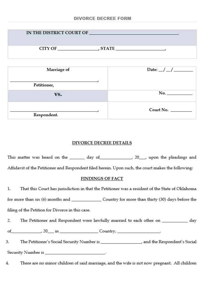 Divorce Decree Form