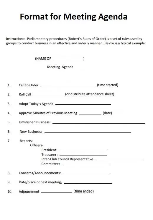 Format for Meeting Agenda