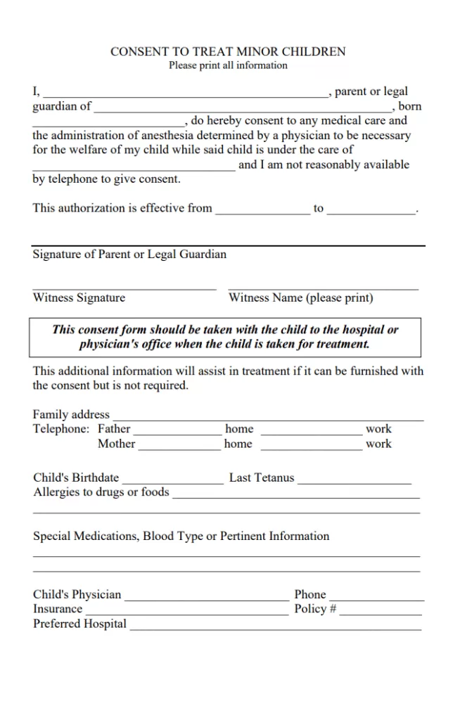 Minor Child Consent Form