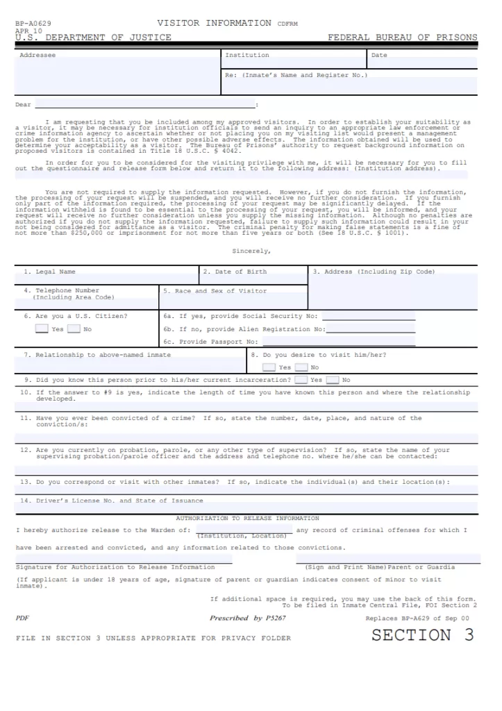 Official Visitor Information Form