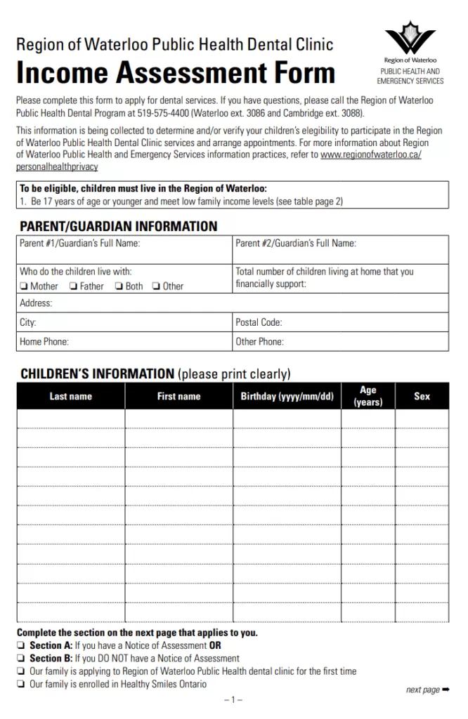 Printable Income Assessment Form