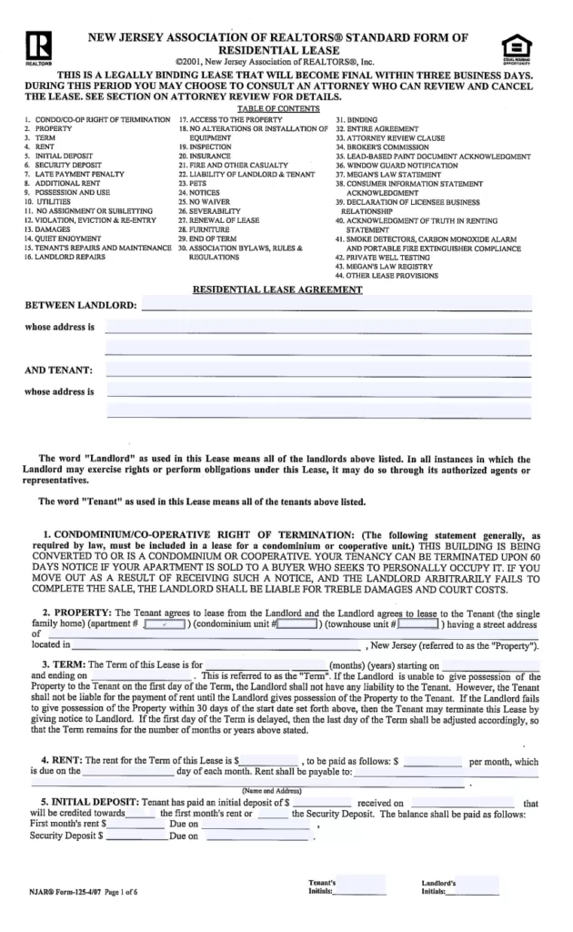 Rental Lease Agreement Form