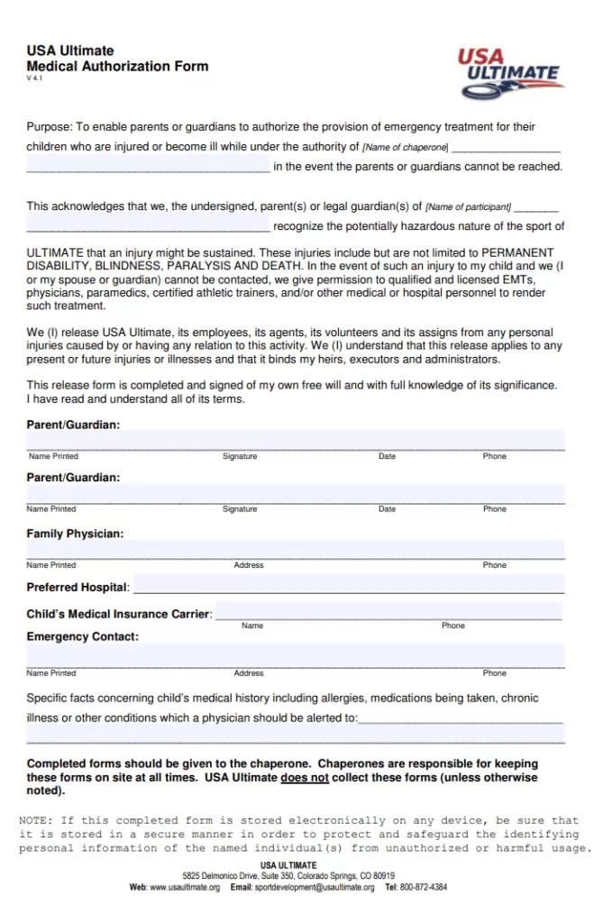 USA Hospital Medical Authorization Form