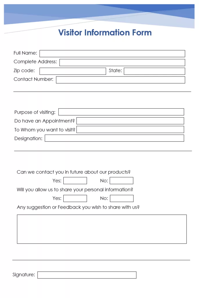 Visitor Information Form Template