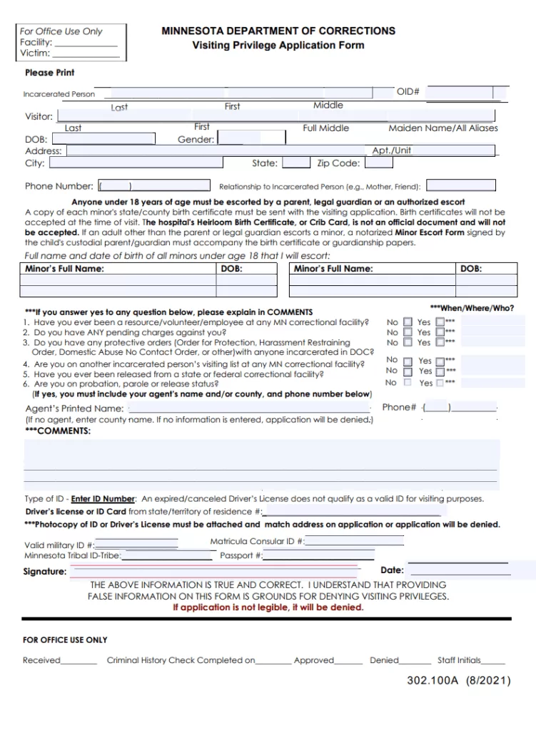 Visitor Privilege Information Form