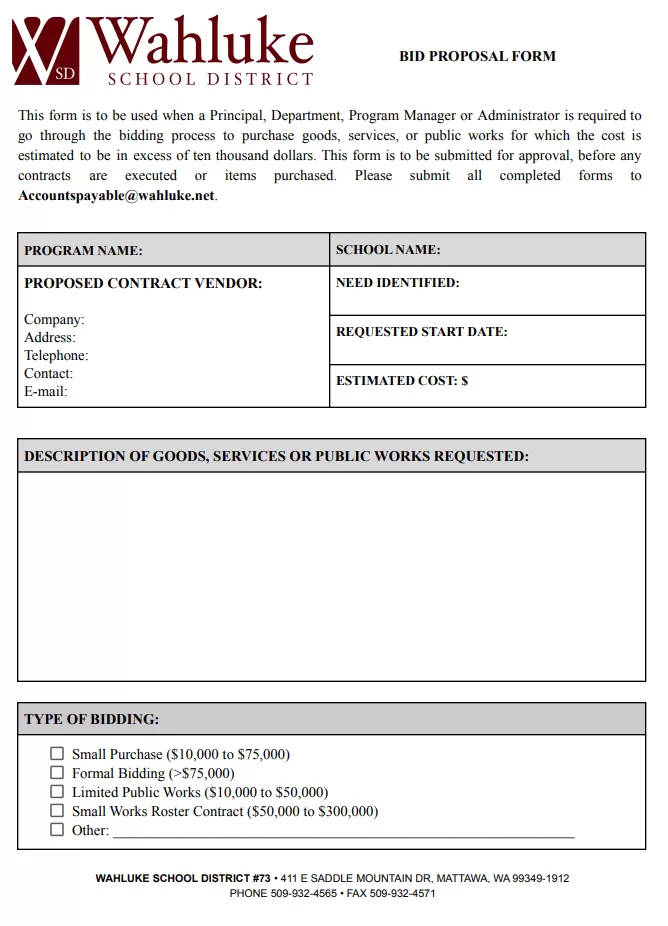 Bid Proposal Form