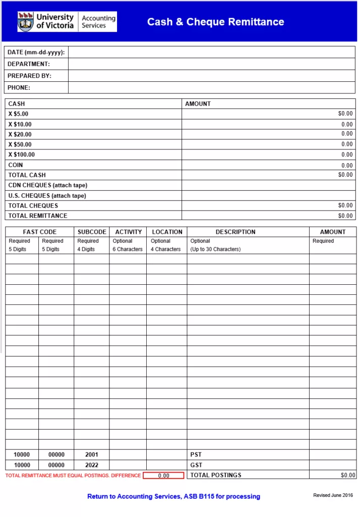 Cheque Remittance Template