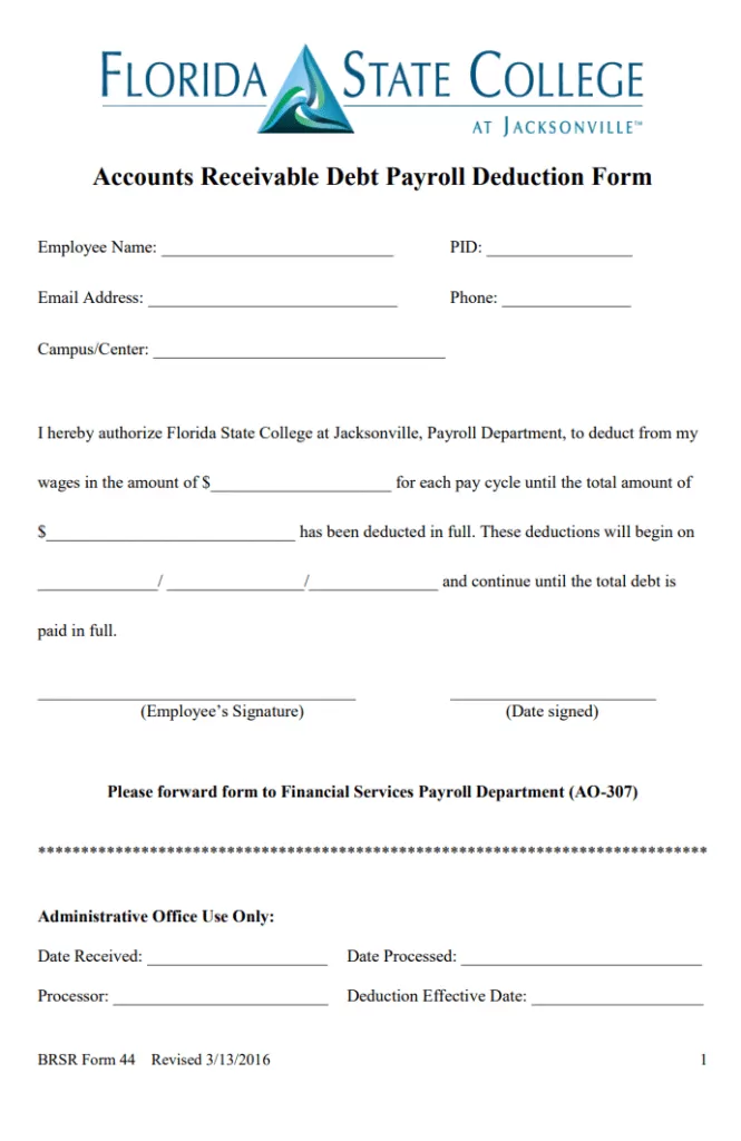 Debt Payroll Receivable Form