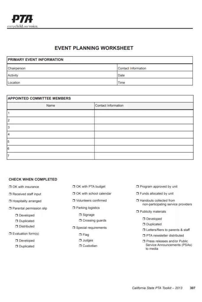 Event Planning Worksheet Template