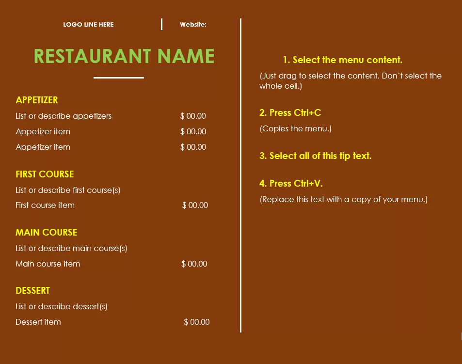 Free Restaurant Menu Template